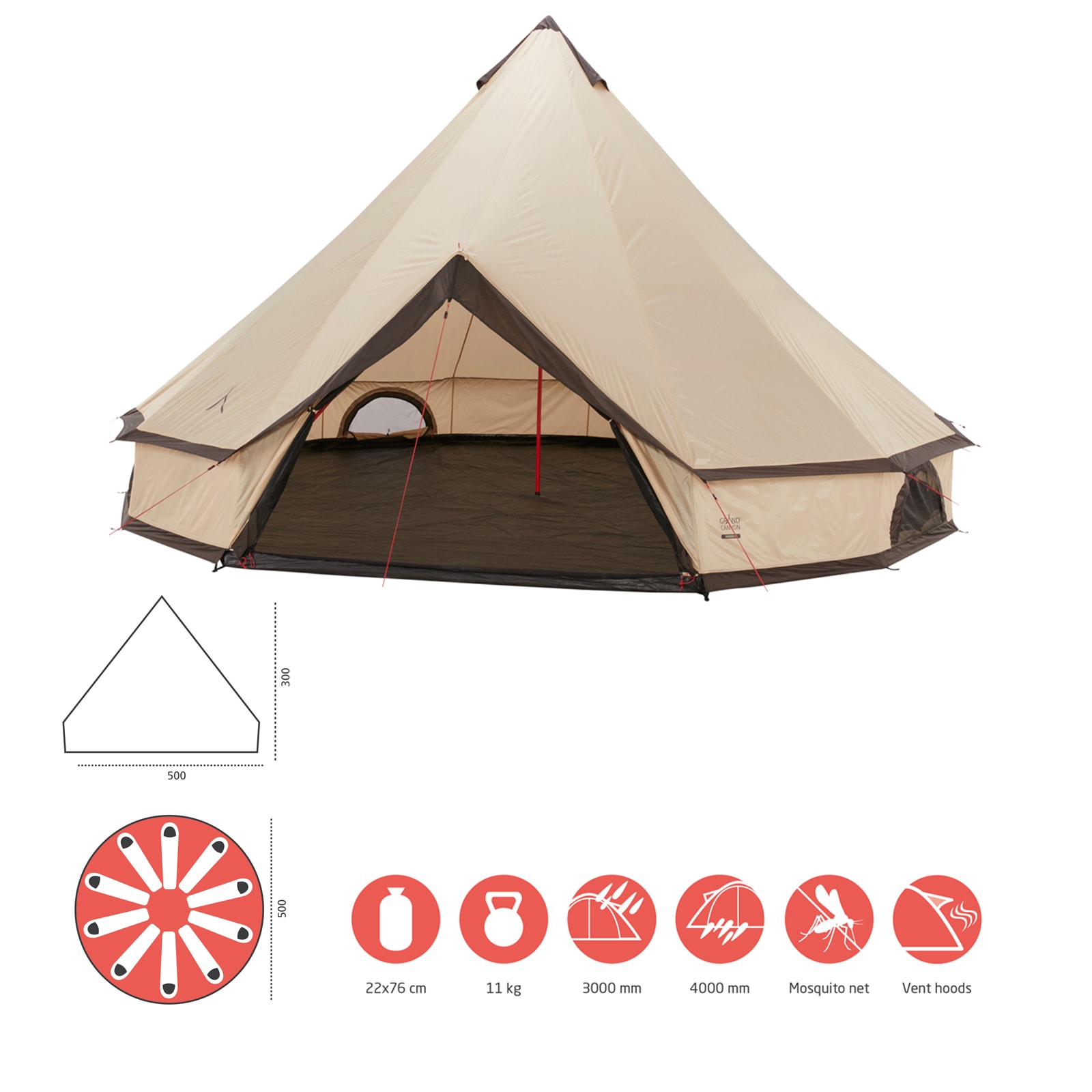 GRAND CANYON Indiana 10 Personen Rund Zelt Familien Gruppenzelt Tipi Wigwam Groß Farbe: Mojave Desert