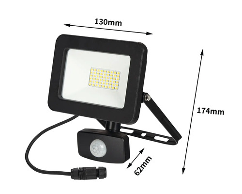 LED-sensorwandlamp IP44 20W 3300 lm 4000 K neutraal wit, netsnoer 3G1,0 mm² H05RN-F 0,3 m + snelsluiting, BxDxH 130x62x174 mm