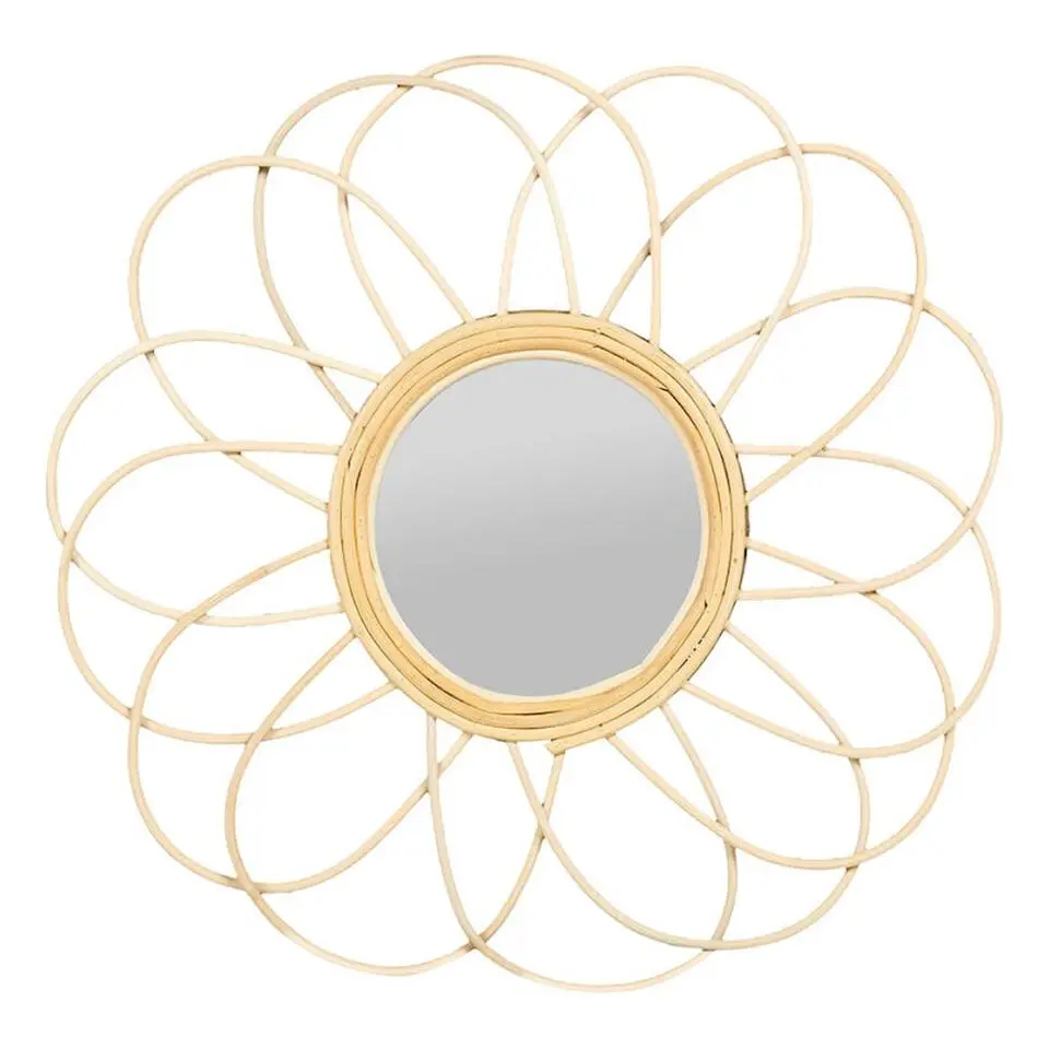 Ostaria Wandspiegel Daisy - bloem - rotan - D38,5 cm - boho