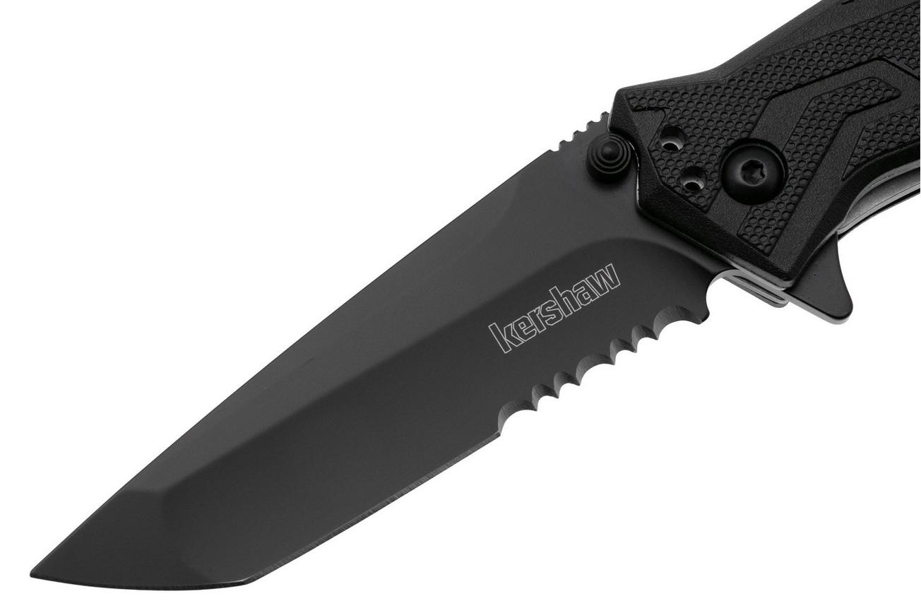 Kershaw Brawler Serrated 1990ST Black Oxide 8Cr13MoV, Black FRN, zakmes