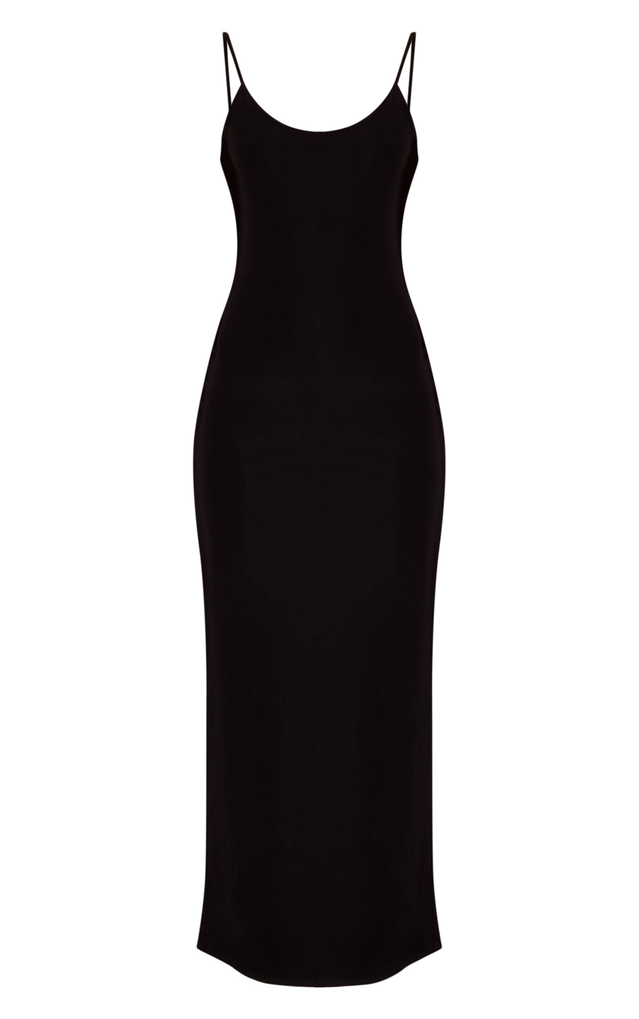 Noir Robe Moulante À Bretelles En Tissu Slinky Double Couche