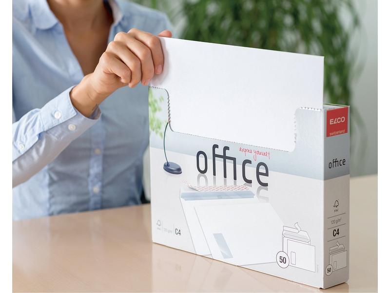 ELCO Couvert Office Box C4 mit Fenster links, 50 Stück Couvert C4 in praktischer Entnahme-Box