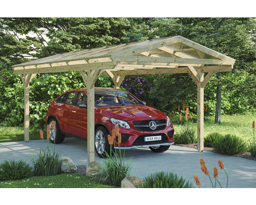 SKAN HOLZ Westerwald enkele carport inclusief paalankers, 362 x 648 cm, natuurlijke afwerking