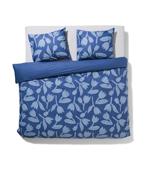 housse de couette en coton doux 200x200/220 tulipe bleu