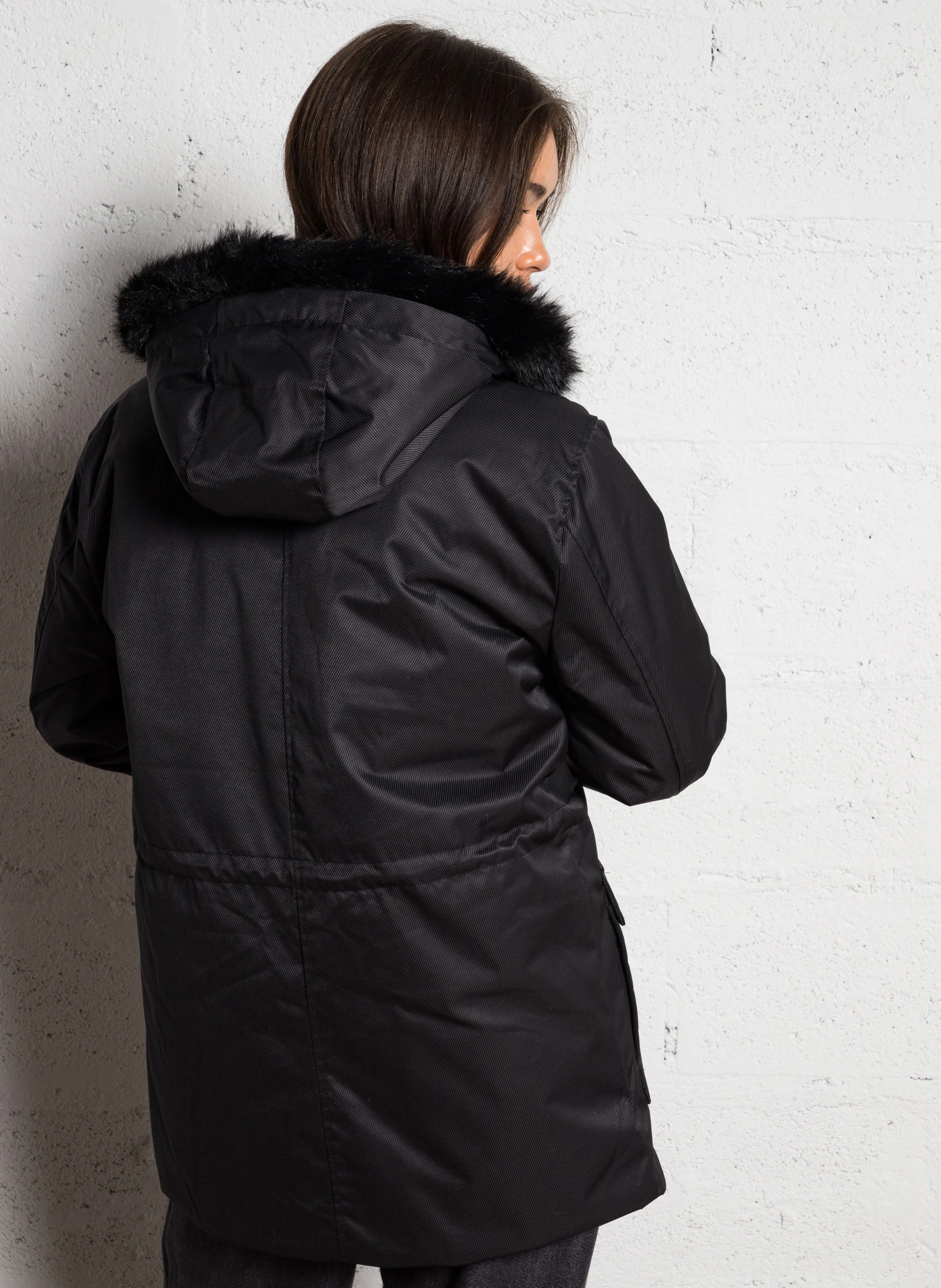 Parka droite zippée à capuche| Noir