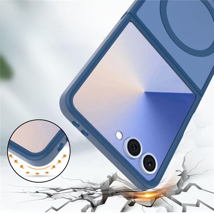 Samsung Galaxy Z Flip7 Hybrid Hardcase Hülle TPU Bumper   Kunststoff Rückseite MagSafe-Modul - Blau / Transparent
