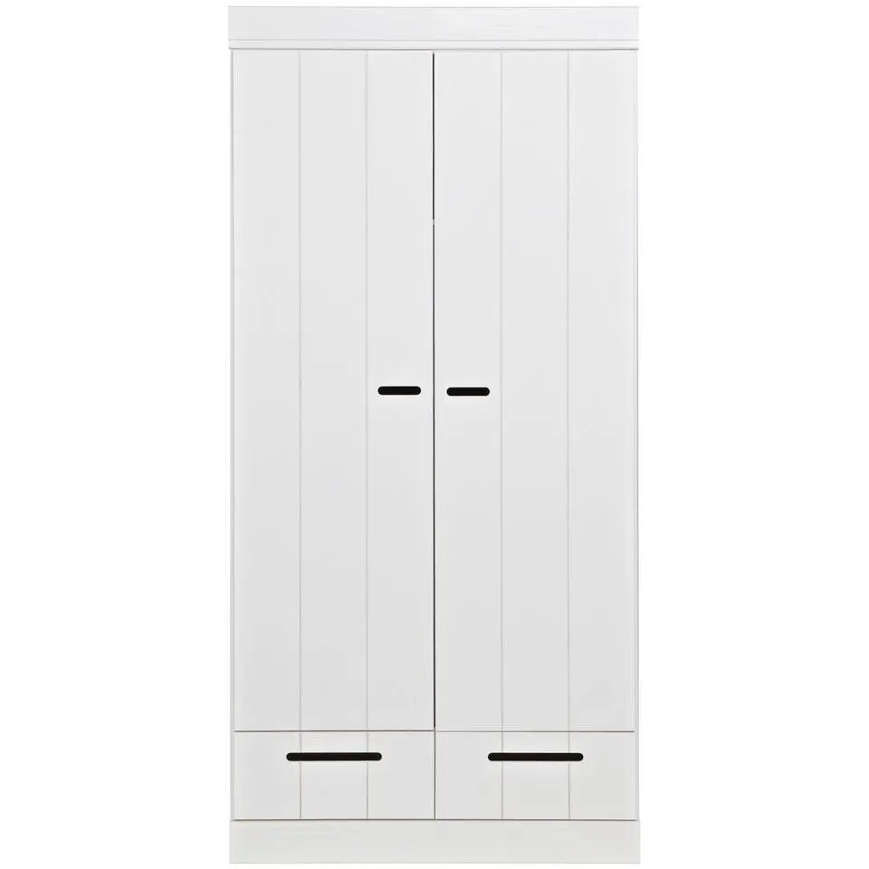 WOOOD Connect Kledingkast 2-Deurs met Lade - Grenen - Wit - 195x94x53