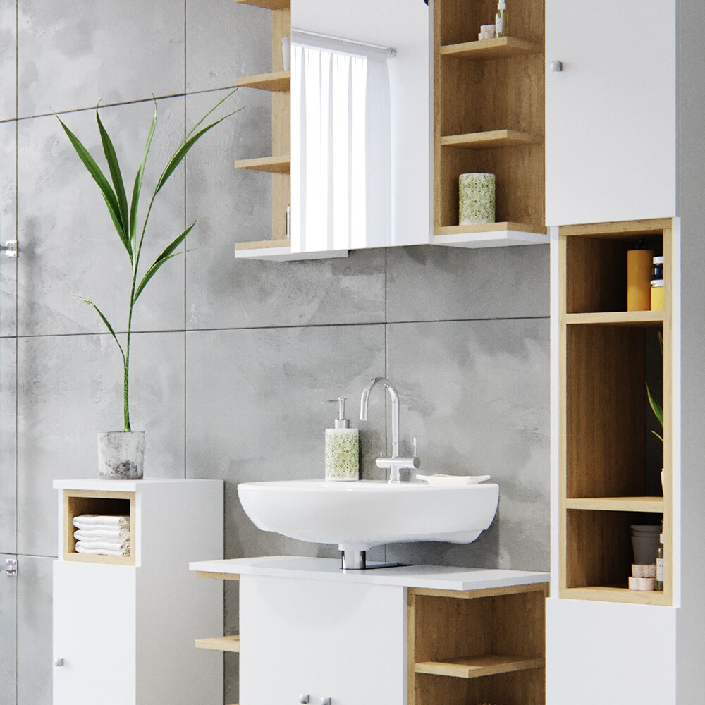 Vicco Badmöbel Set AQUIS Weiß Eiche Spiegel Waschtisch Unterschrank Badezimmer