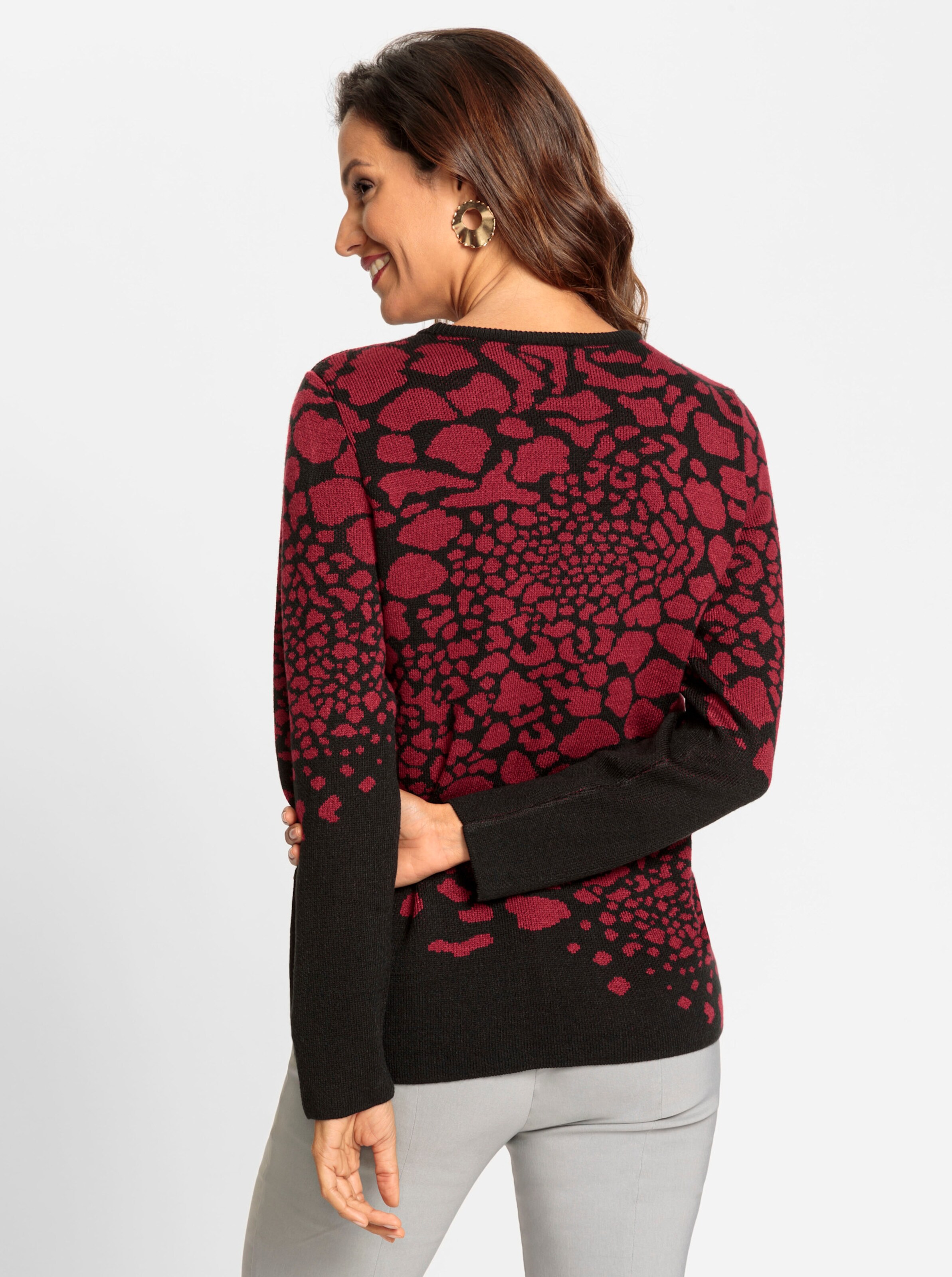 Pullover in schwarz-dunkelrot-gemustert