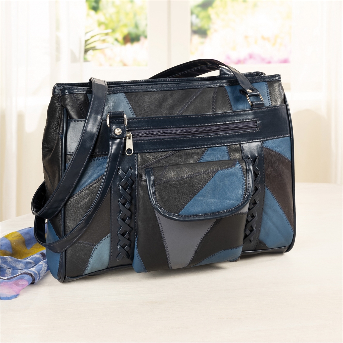 Sac patchwork tressé Marine