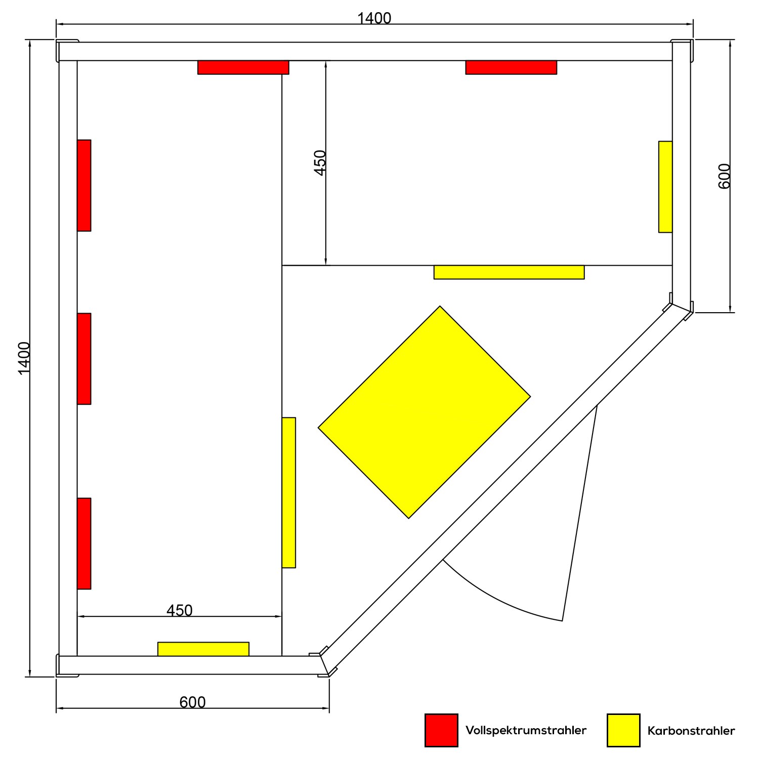 Dewello® Infrarotkabine Infrarotsauna LAKEFIELD 140cm x 140cm inkl. 5 Vollspektrumstrahler, 4 Karbonstrahler, 3 Personen