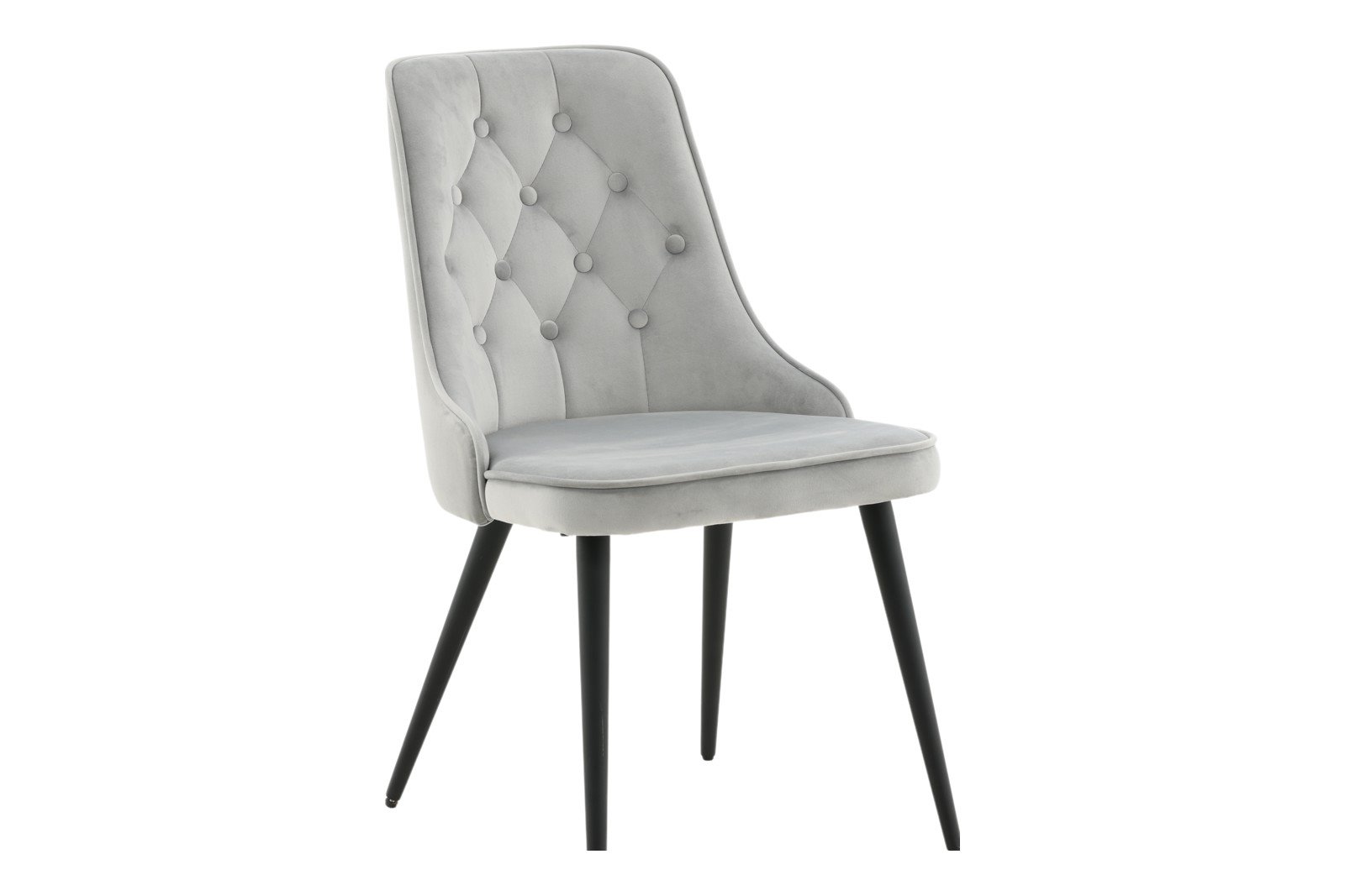 Velvet Deluxe Spisestol. Sett av 2. Sett av 2. Grå fløyelsstoff med knapper og sortlakkerte ben.