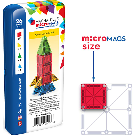 Magna-Tiles micromags i metal-rejseæske - 26 dele