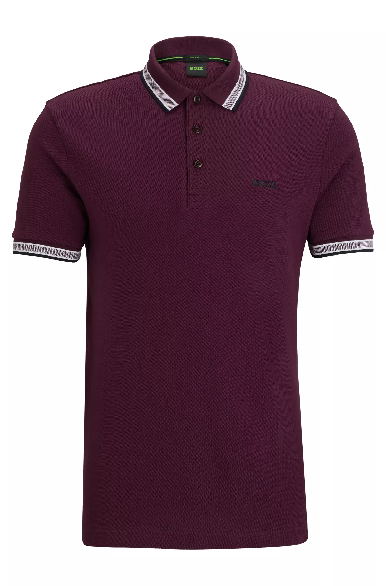 Camisa polo BOSS verde-algodão com detalhes de logotipo contrastantes