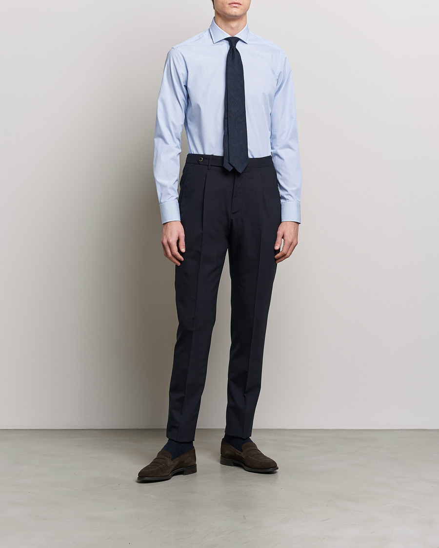 Grigio Cotton Poplin Dress Shirt Light Blue Stripe