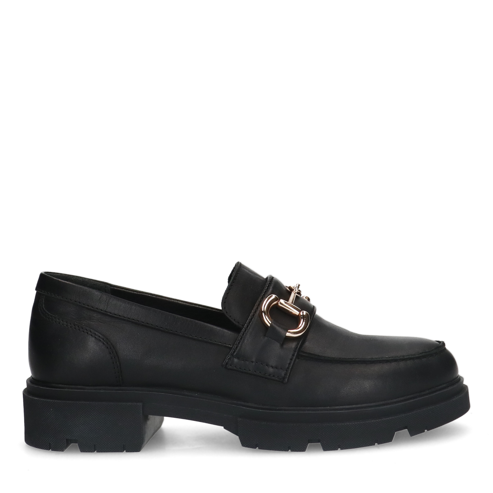 Zwarte leren loafers met goudkleurig detail
