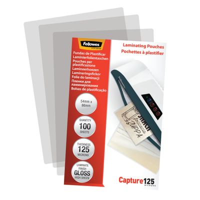 Fellowes - 100 pochettes de plastification (54 x 86 mm) - 125 microns - brillantes