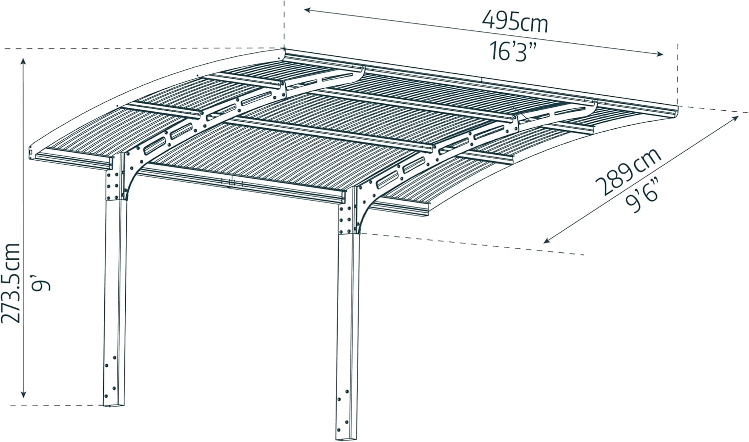 Canopia by Palram Carport Bausatz Arizona Wave 495 x 289cm Einzelcarport Polycarbonat in Anthrazit für PKW aus rostfreiem Aluminium