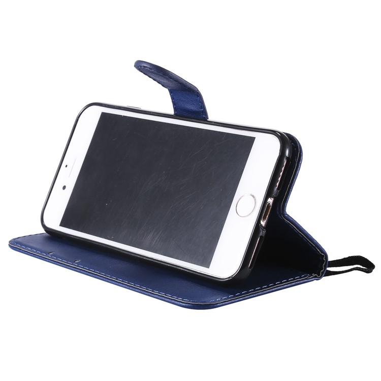 iPhone SE (2022/2020) / 8 / 7 Leder Tasche Flip Cover mit Kartenfach   Handschlaufe - Blau