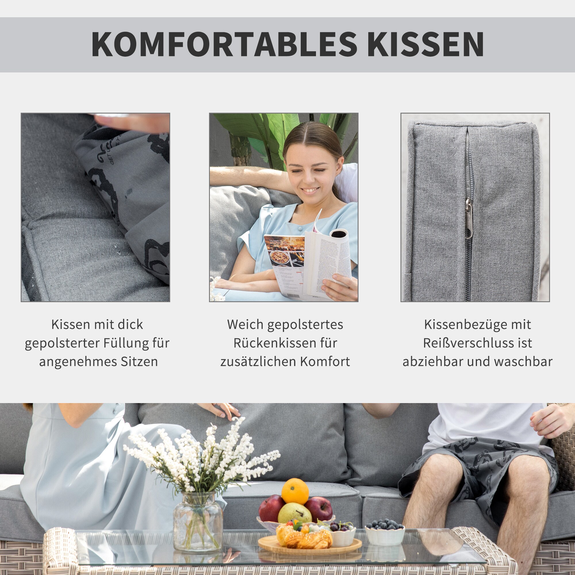 Outsunny Gartenmöbel Set mit Couchtisch bunt 193L x 77B x 80,5H cm