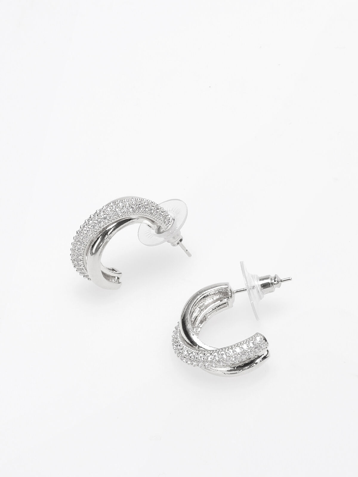 Boucles d'oreilles entrelacées à strass- Argenté