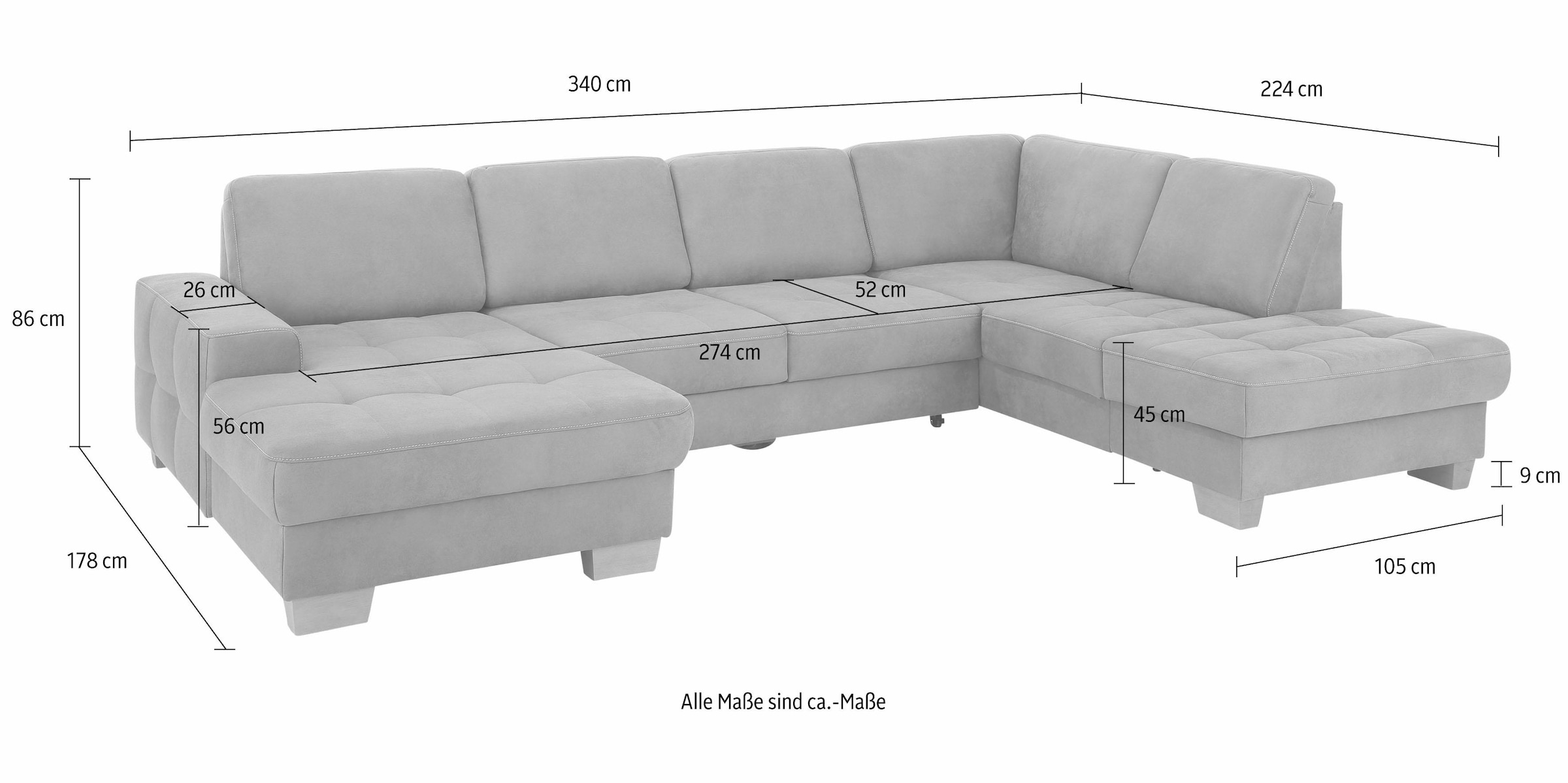 Home affaire Wohnlandschaft »Puccini U-Form« mit Federkern, Sitztiefenverstellung, Kontrastnaht