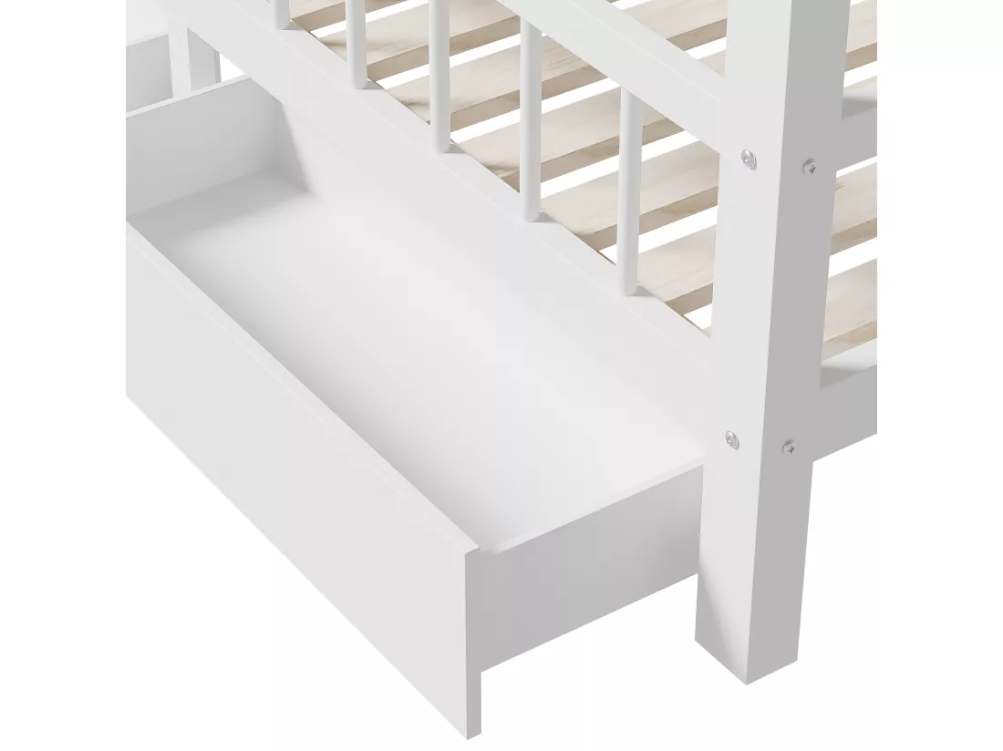 Lit superposé en bois et MDF - 90x200 cm - avec toboggan et escalier - Blanc(sans matelas)