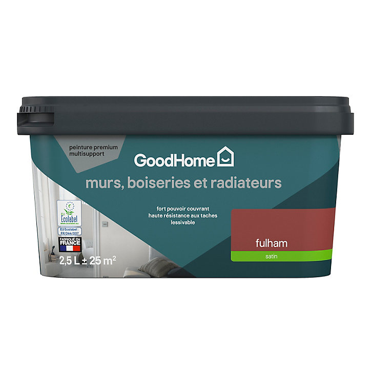 Peinture intérieure couleur murs, boiseries et radiateurs GoodHome satin fulham rouge 2.5L