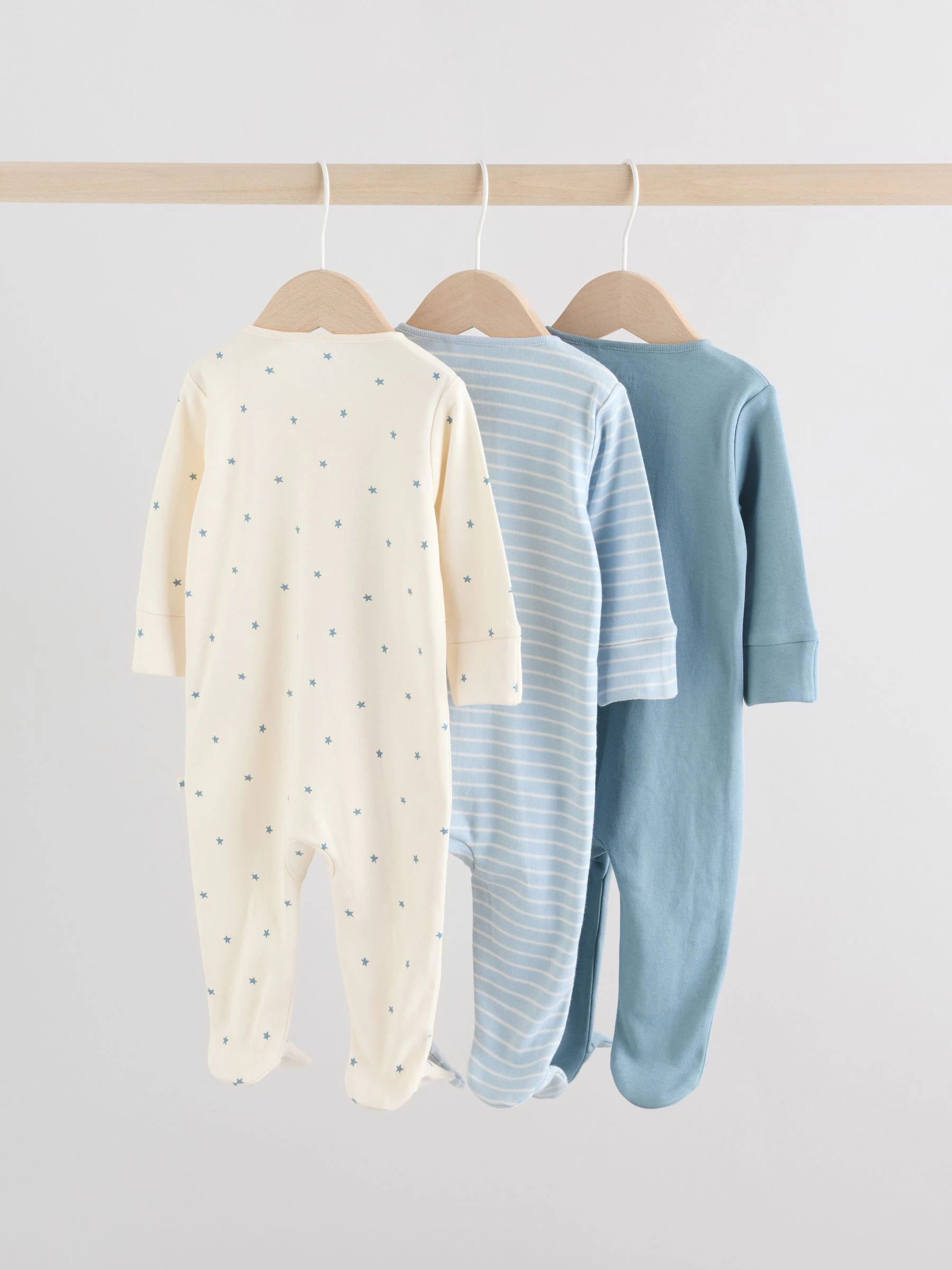 Blauw - Verpakking van 3 babypyjama's met tweewegrits (0-2jr)