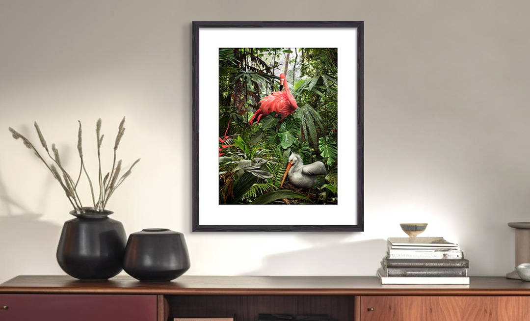 A Lost Flamingo and a Lost Pelican by Pat Swain - Darlings - Small Limited Edition. 30x40.