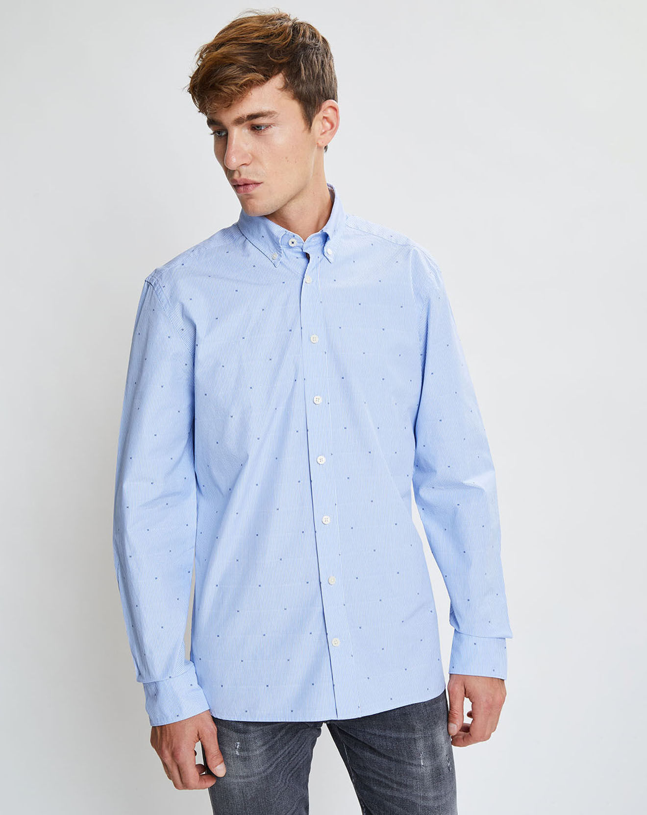 Hackett London Chemise Slim Fit Fil Coupé imprimée bleue
