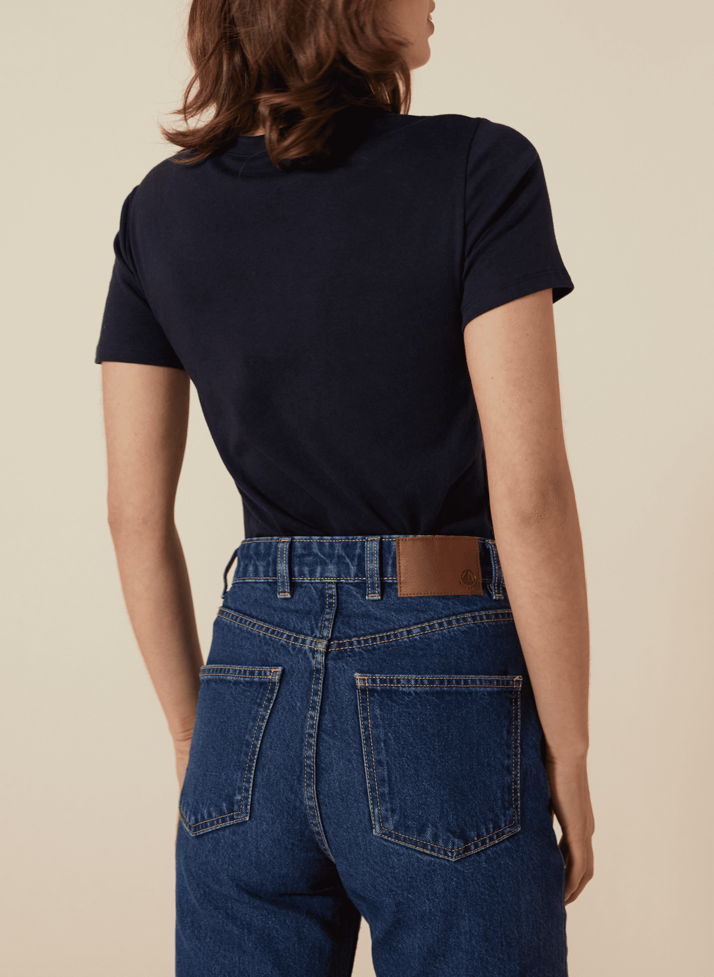 Tee-shirt droit col rond en coton | Bleu