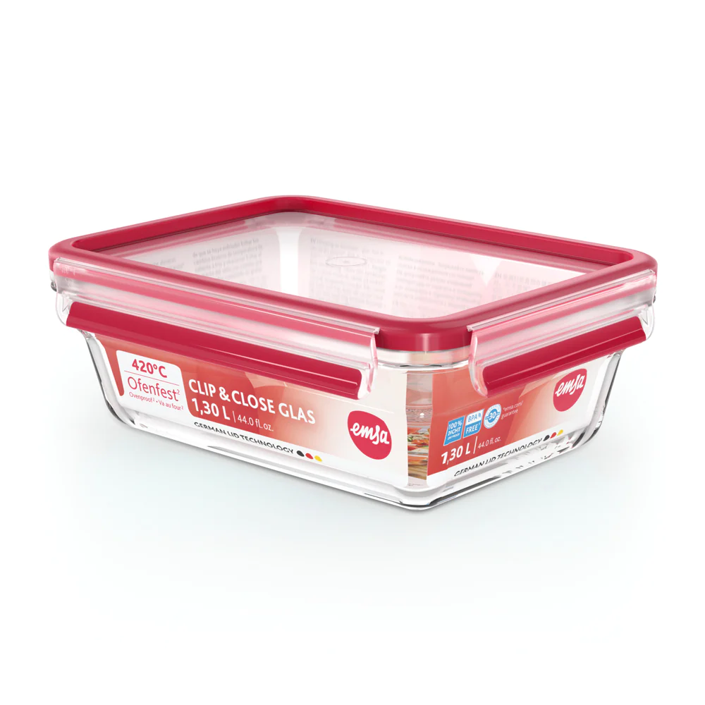 Boite clip&close verre rectangulaire 1,3L Emsa