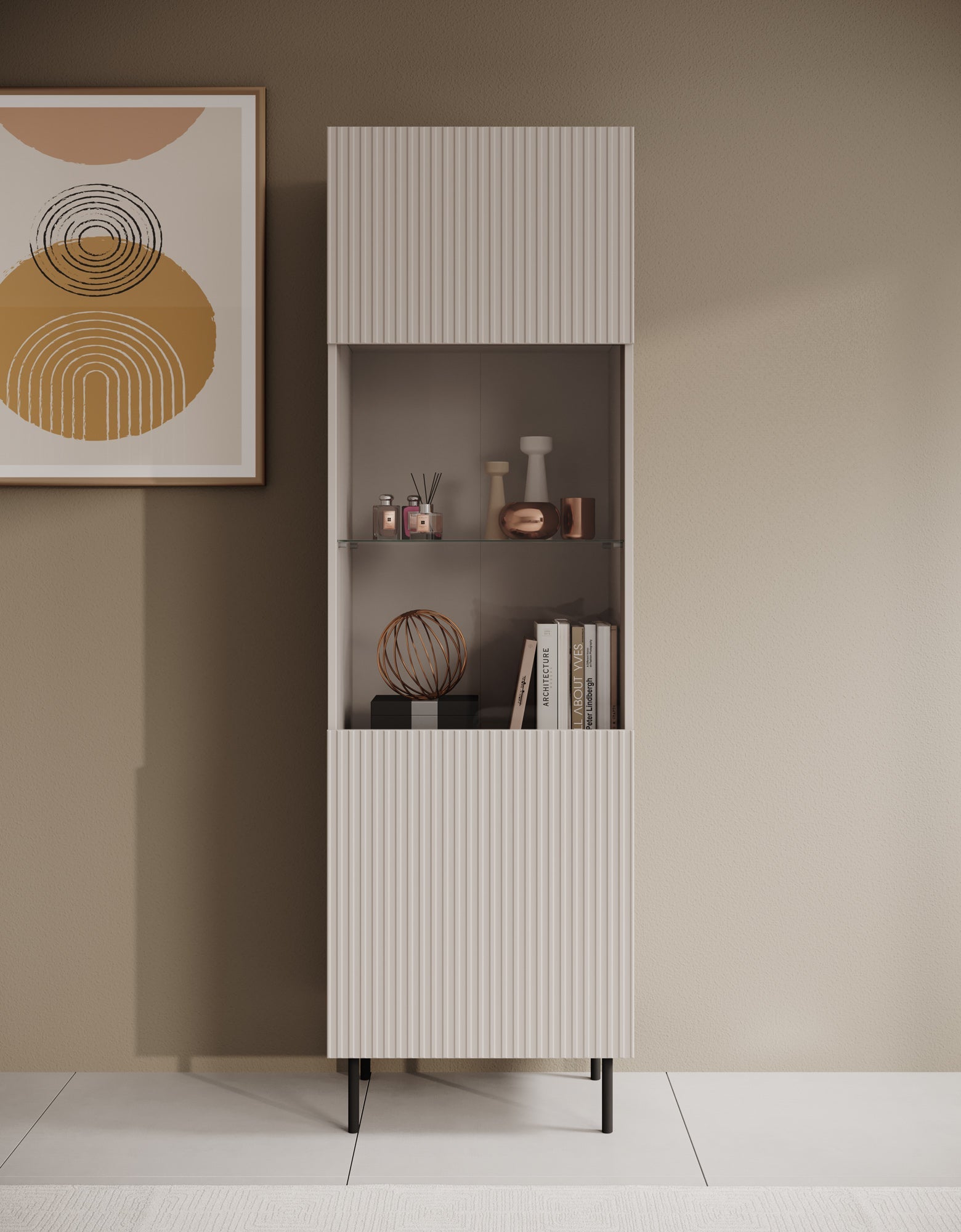 Meubella - Vitrinekast Alex - Beige - 55 cm