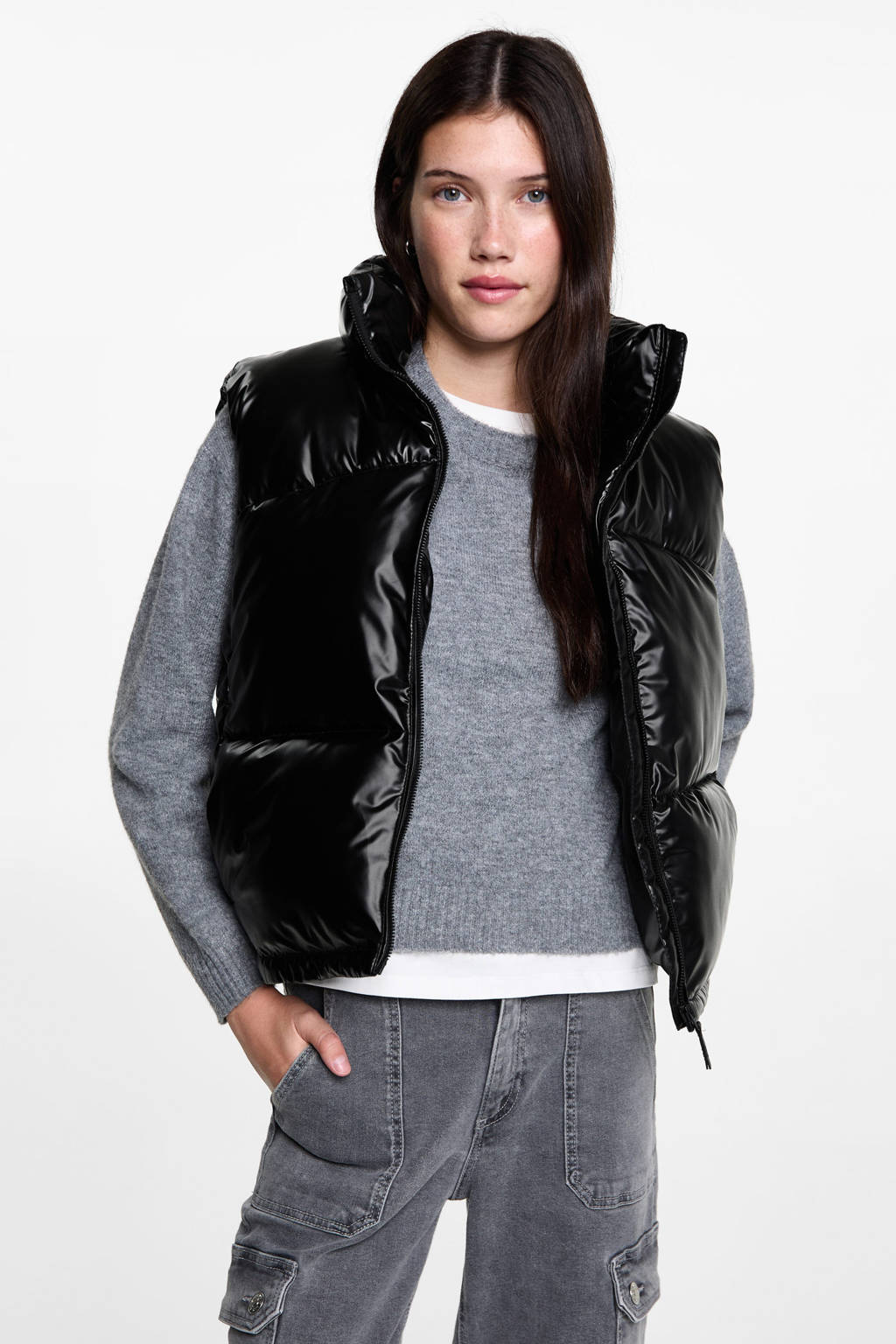 MANGO TEEN imitatieleren bodywarmer zwart