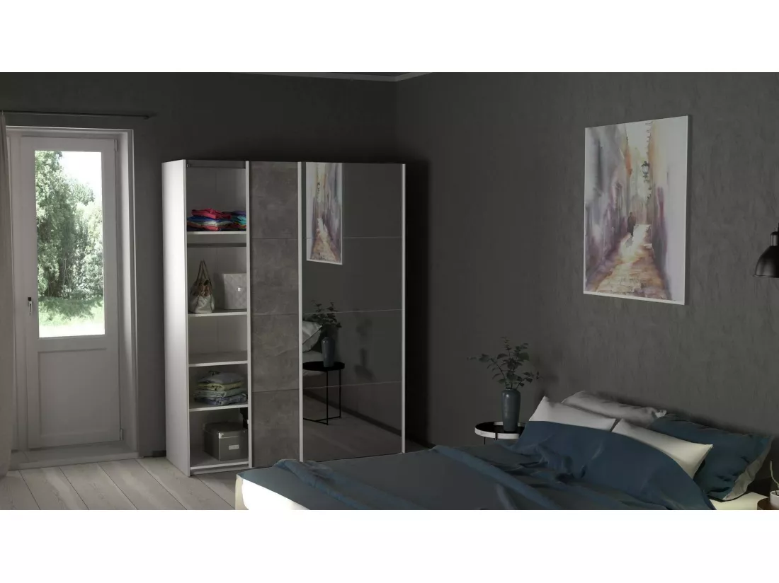 Garde-robe 2 portes Dspur, Meubles de chambre, Penderie de plain-pied, Placard à vêtements, 150x61 h200 cm, Blanc et gris