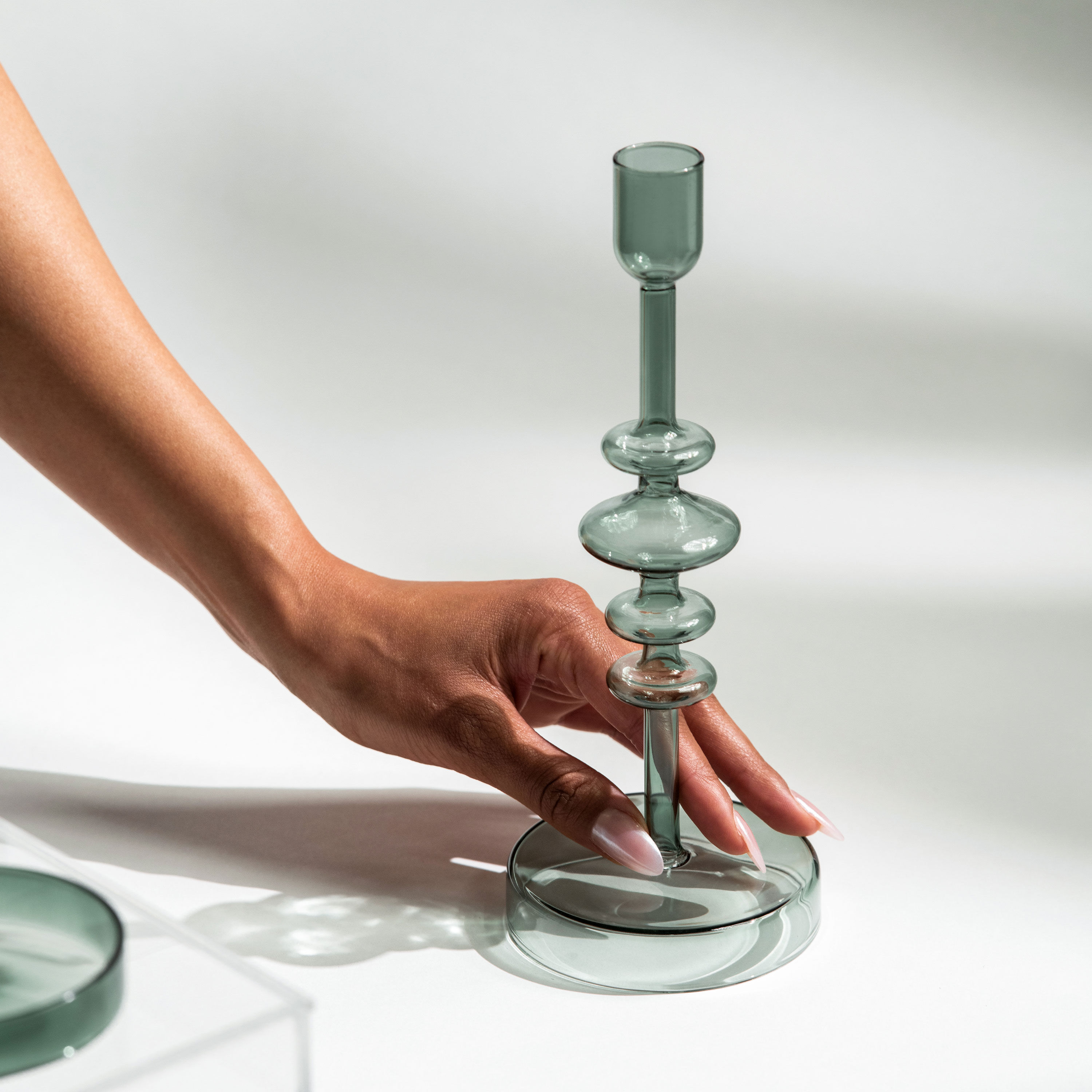 Like Home Candlestick holder Green, 3.6'' x 3.6'' x 10.7''