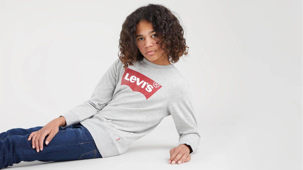 Levi's sweater Batwing met logo grijs melange
