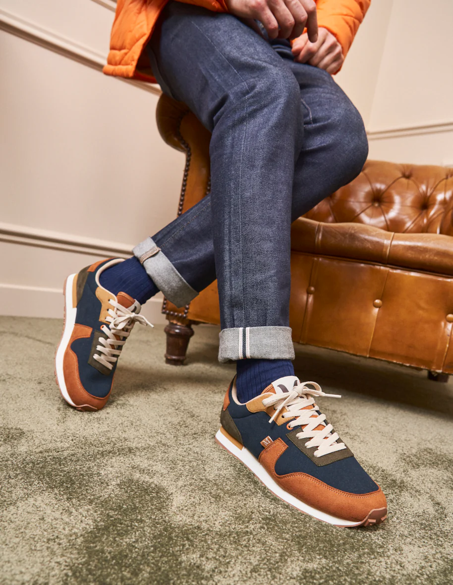 Baskets basses Sacha H - Suède vegan terracotta petrole kaki