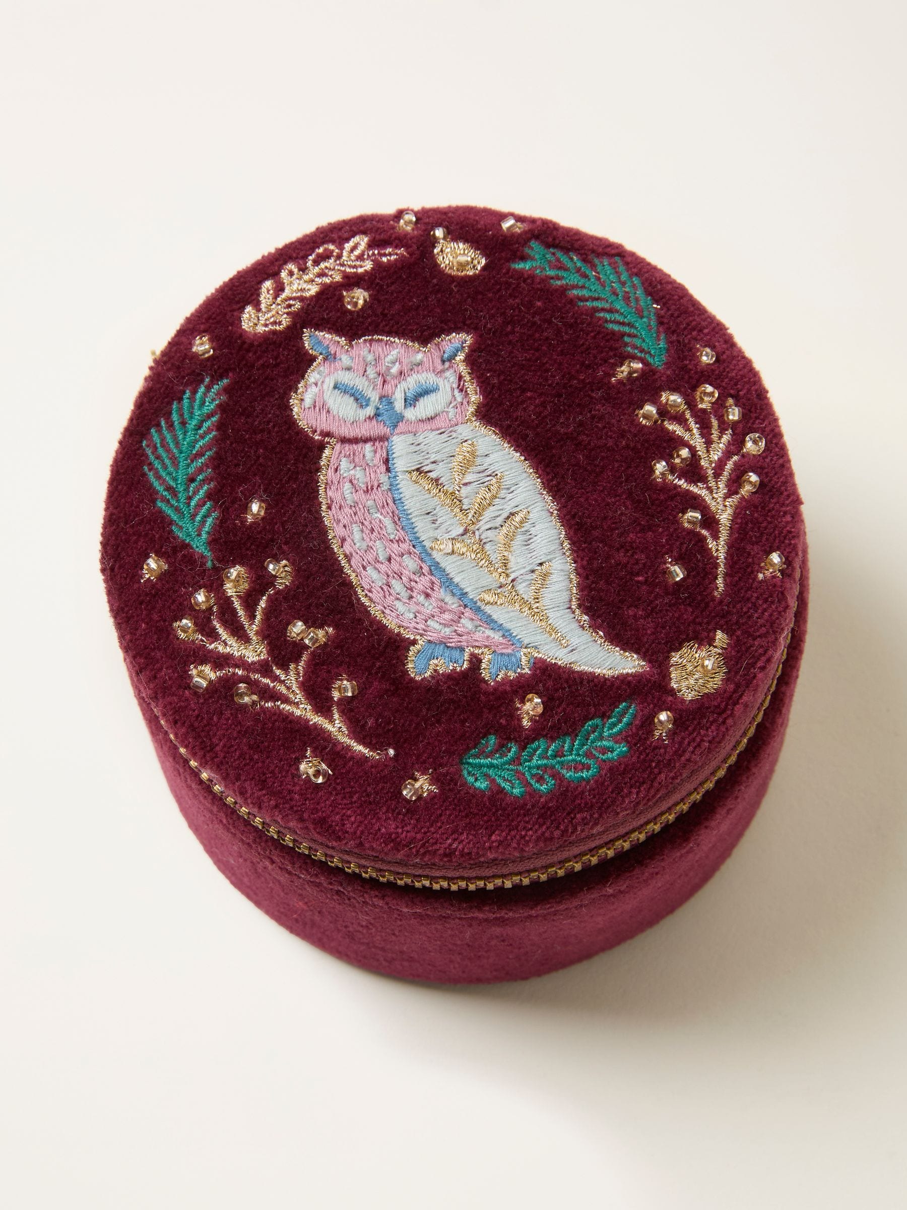 FatFace Owl Embroidered Travel Jewellery Box