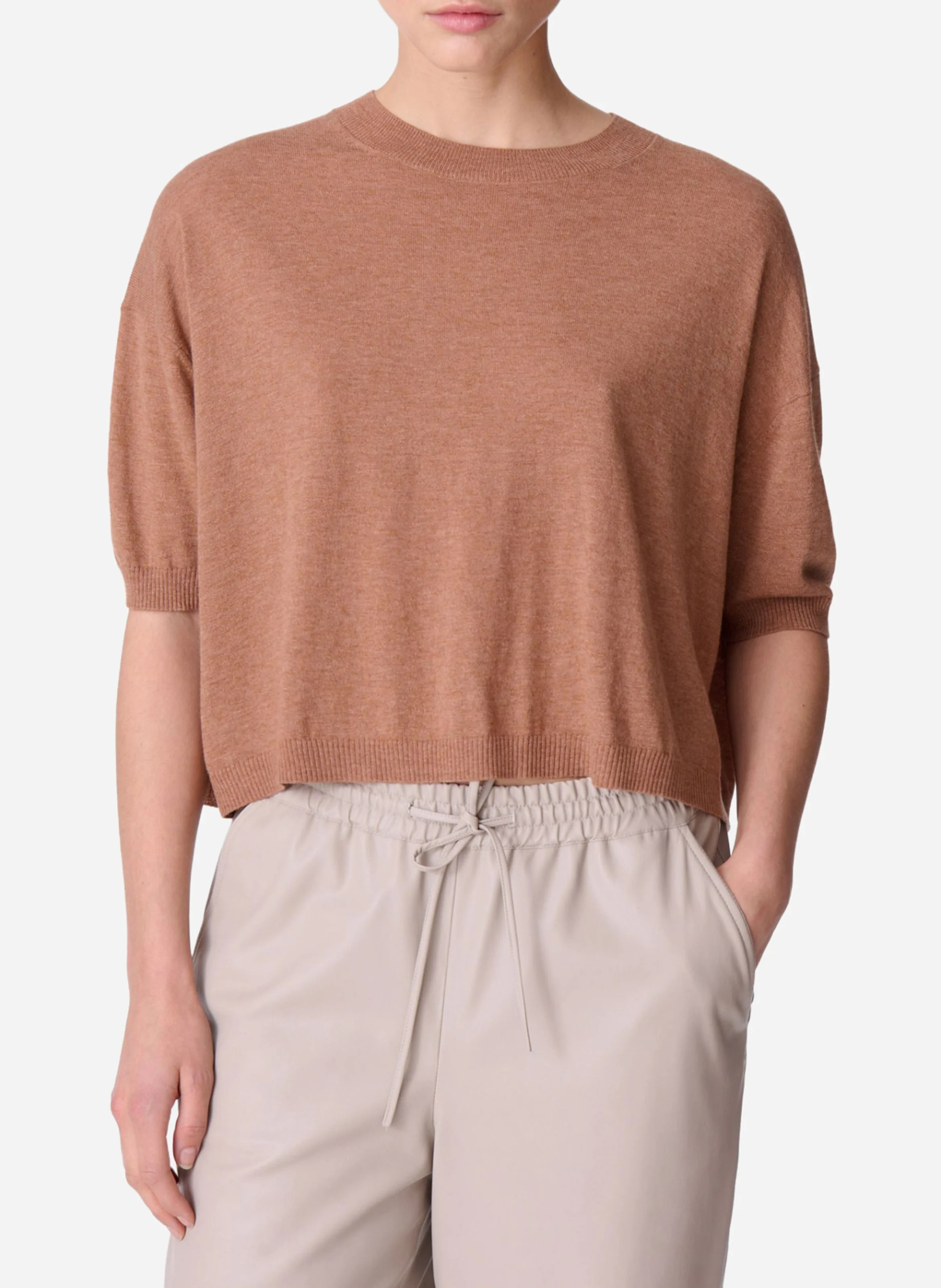DELIAH - Pull droit col rond en laine mélangée | Marron