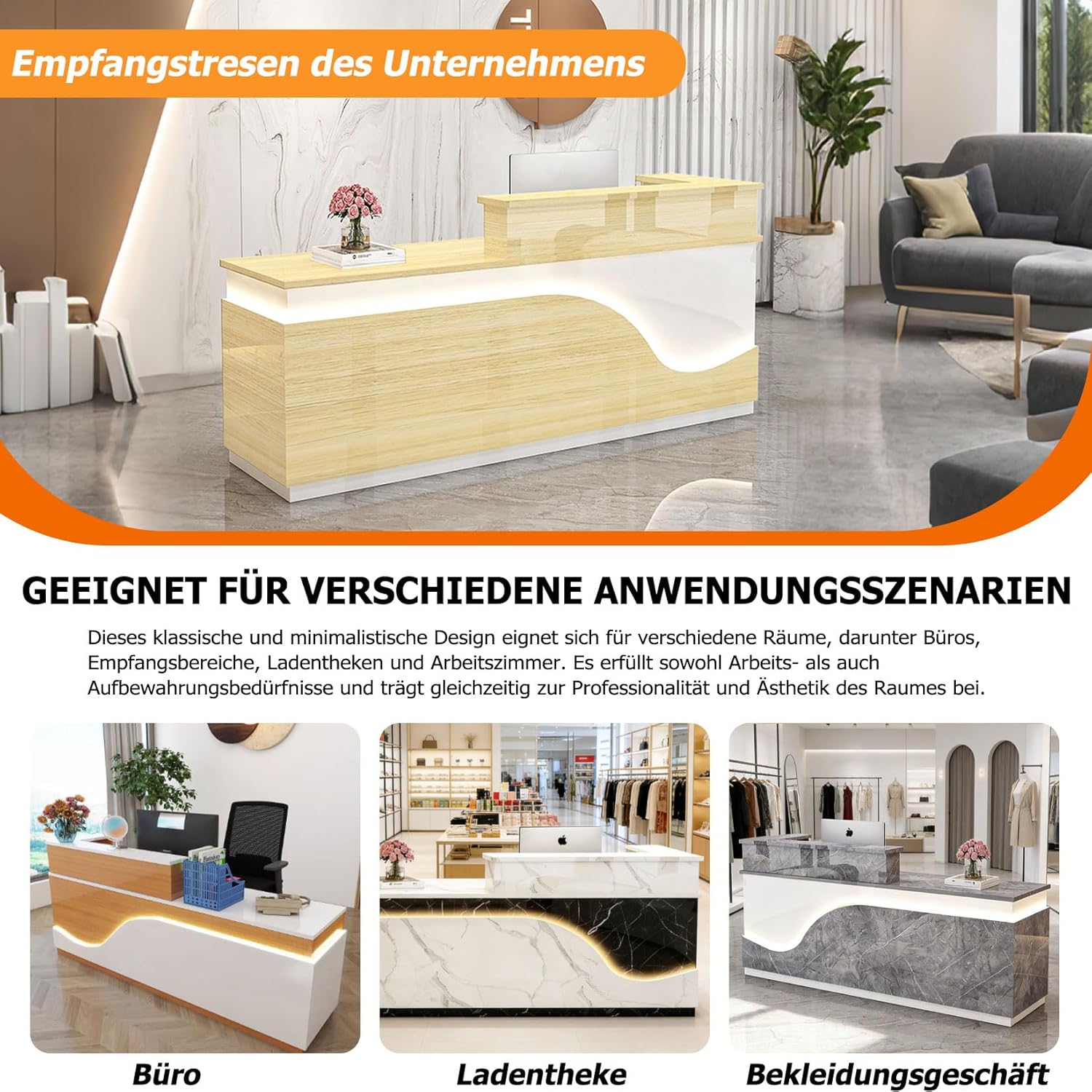 Empfangstisch,Empfangstheke Rezeption,Reception Desk Salon,Empfangstresen Holz,mit Abschließbarer Schublade Tastaturablage,für Firmenhallen Hotelrezeptionen 160×60×100cm