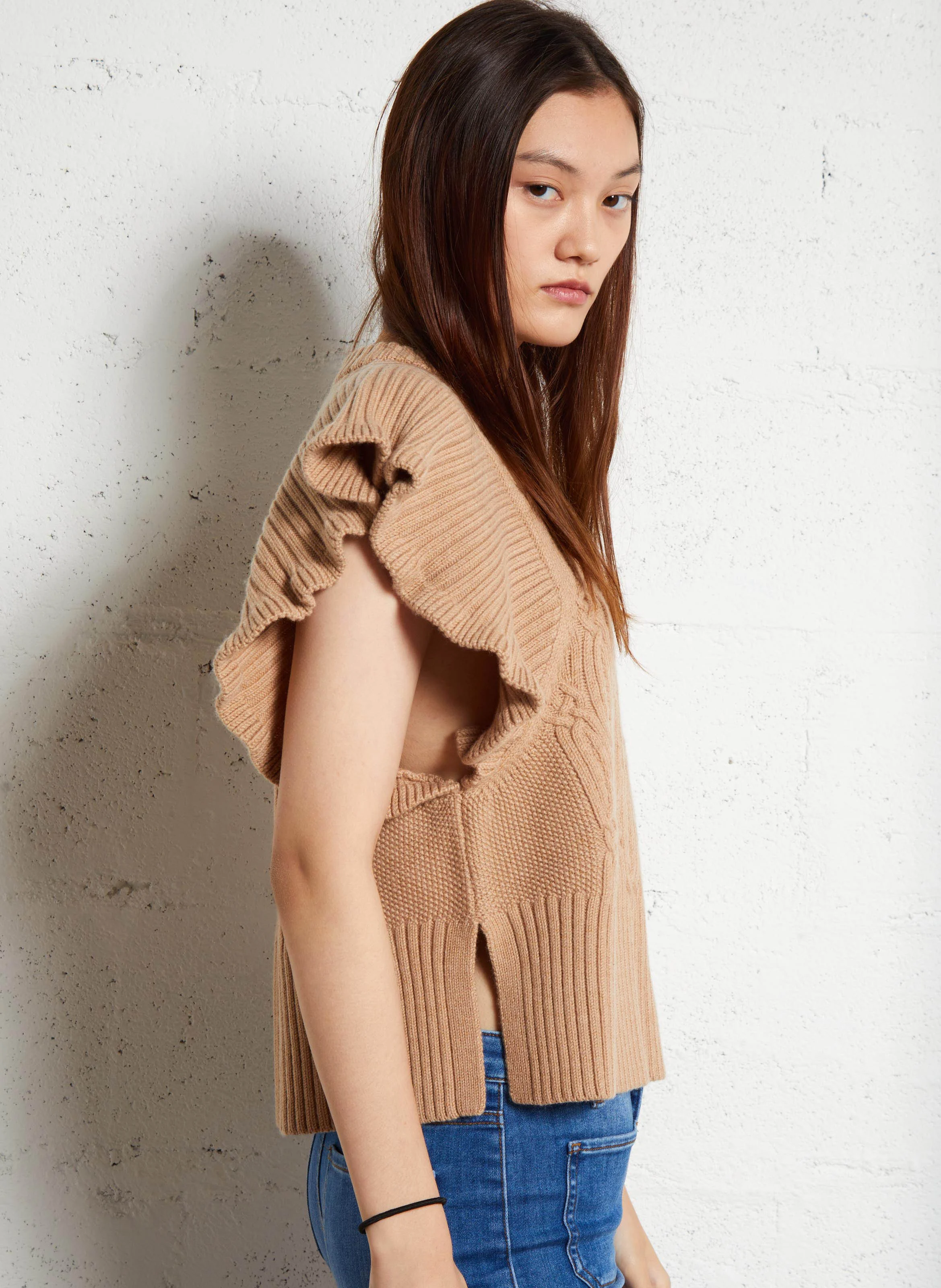 MOMO - Pull volanté en laine | Beige