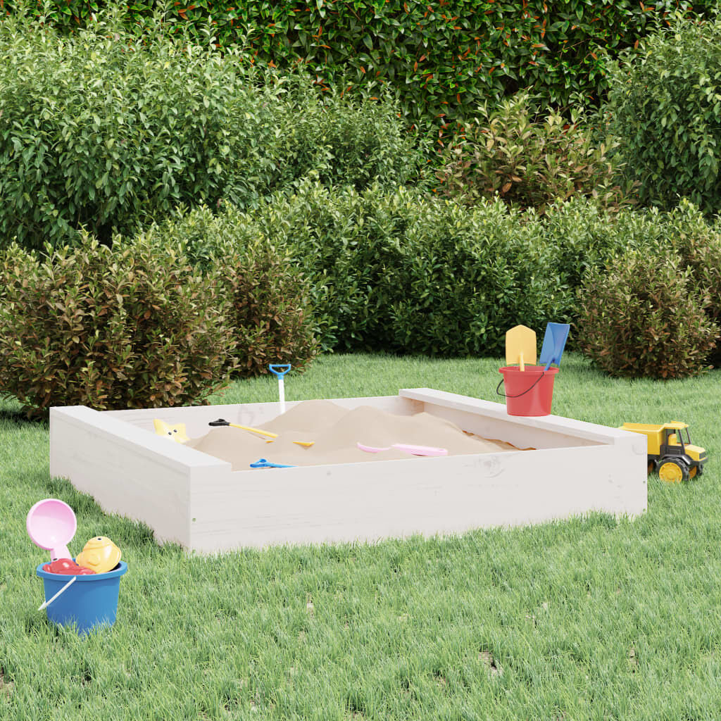 vidaXL Zandbak met zitjes, wit, vierkant, grenenhout