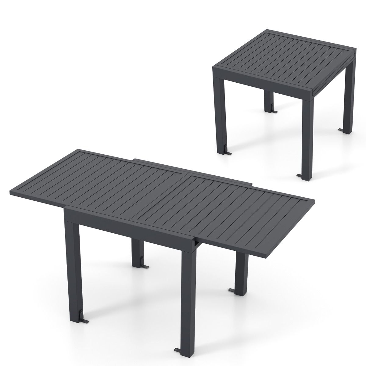 Table de Jardin Extensible en Aluminium Ajustable de 80 à 160 CM Table à Manger Extérieure Plateau à Lattes pour 4-6 Personnes Gris Foncé - Lidl-Manfred
