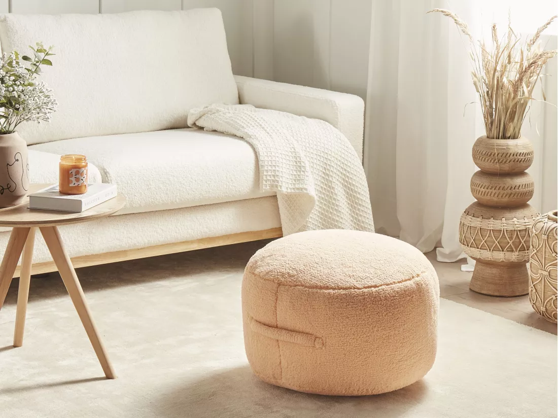 Pouf en tissu orange ADLANA