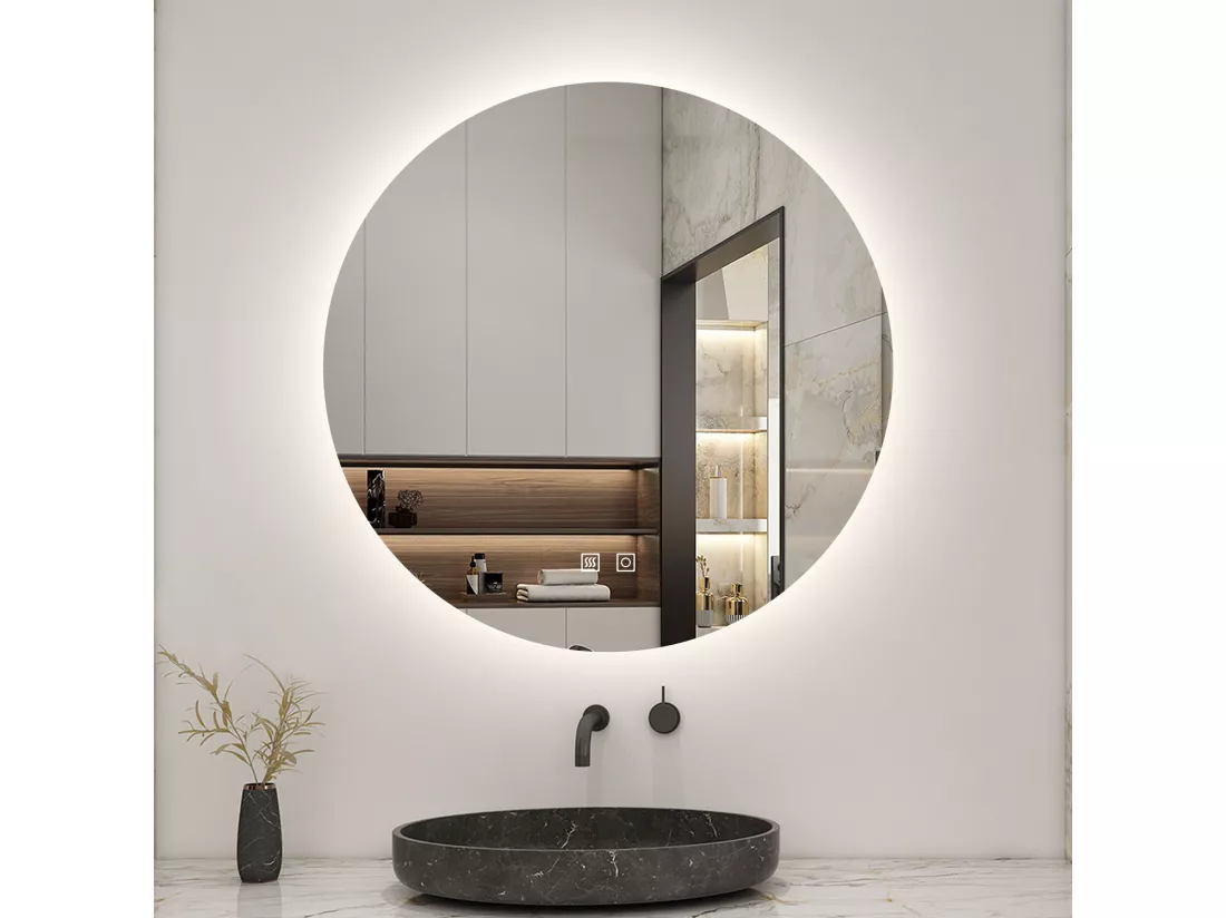 AICA LED Miroir lumineux rond 60cm 3 couleurs + anti-buée + dimmable + mémoire miroir salle de bain