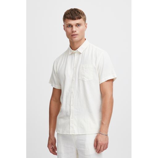 Solid Kortærmet Hør Skjorte, Off White, XXL