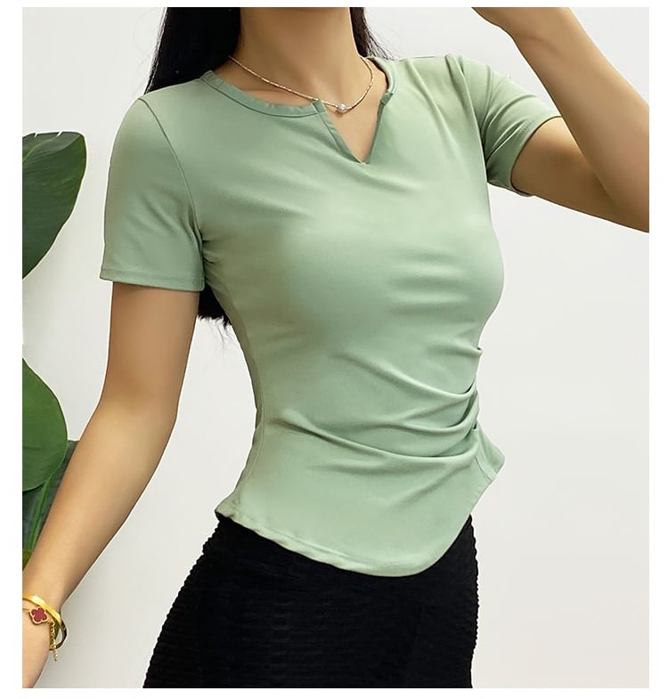 Engiko - Sport-T-shirt met korte mouwen en inkeping in de hals, effen en asymmetrisch