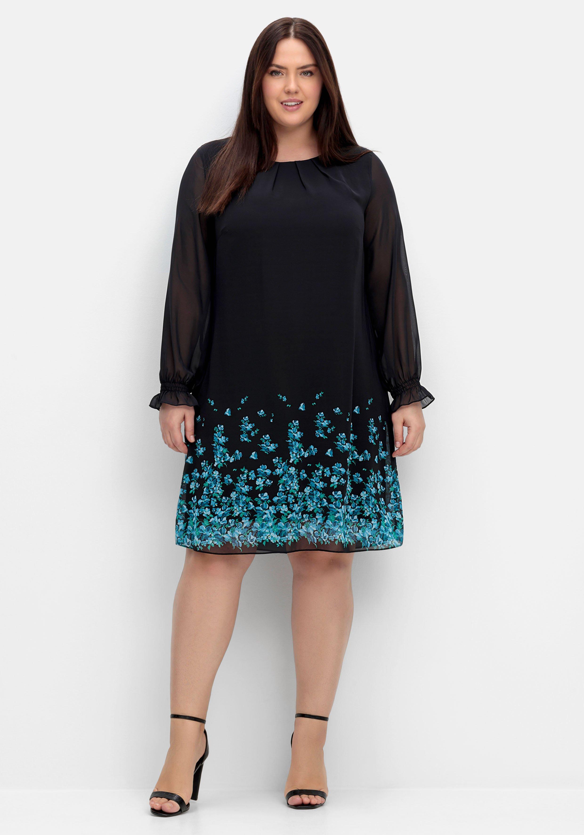 Kurzes Chiffonkleid mit Blumendruck am Saum
